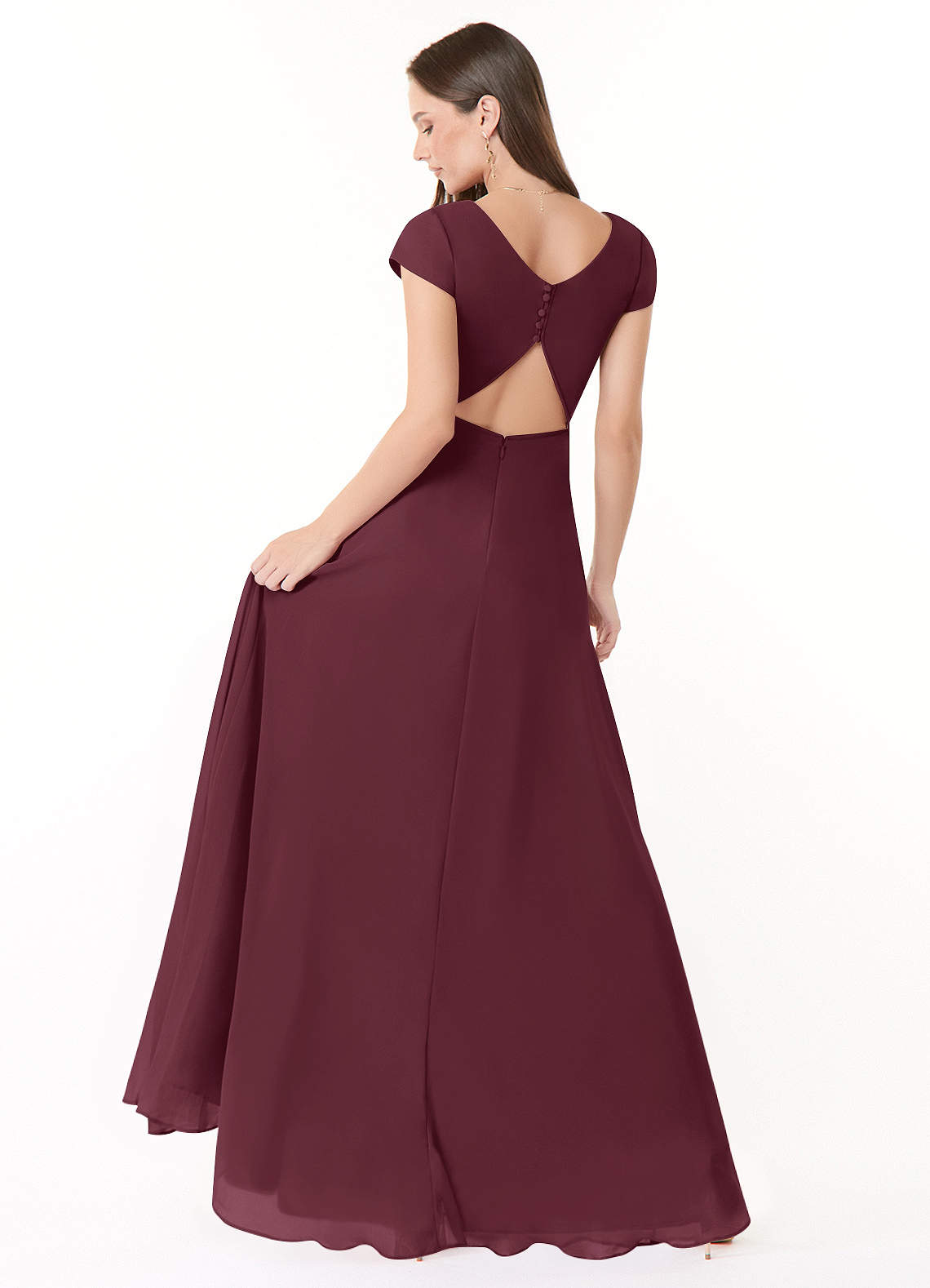 A-Line Lace Sweetheart Neck Ruffle Long Dress Cabernet main image 1