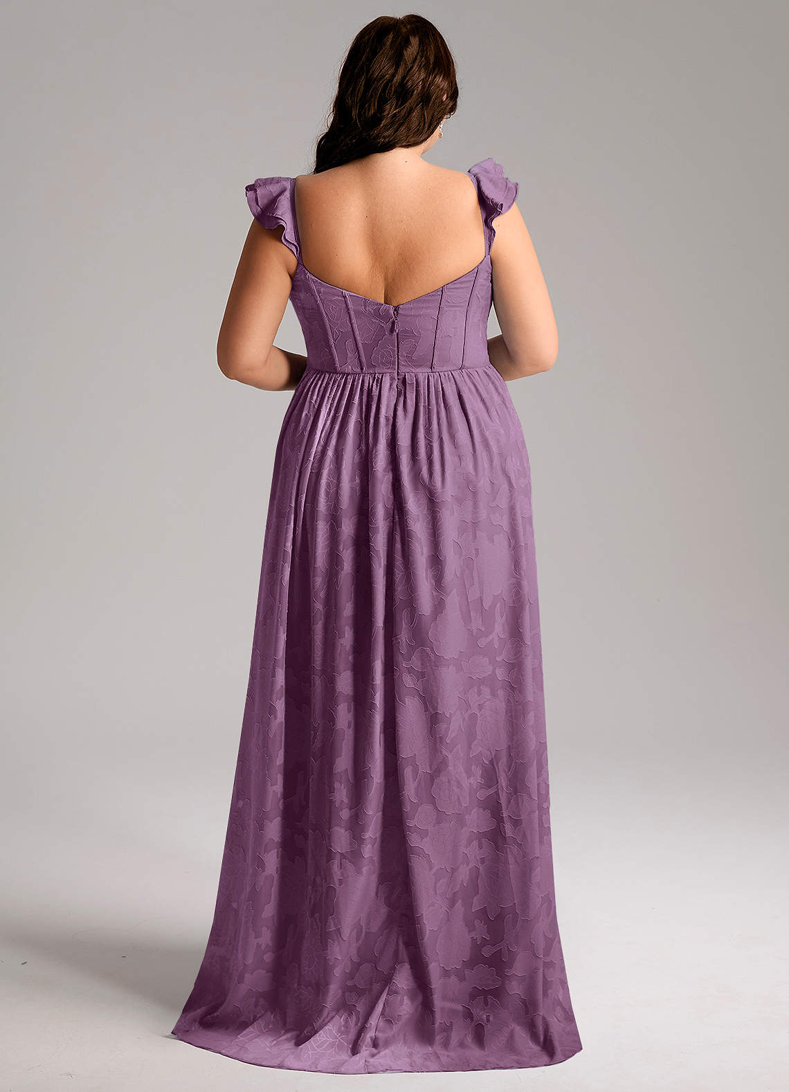 Azazie Denisse Vestidos de madrinha de casamento Vestido Glicínia de Esgotamento Floral de Linha A com Ruched image7