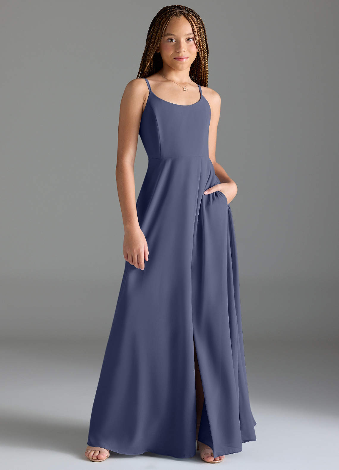 Azazie Moira Junior Stormy A-Line with Pockets Chiffon Dress image1