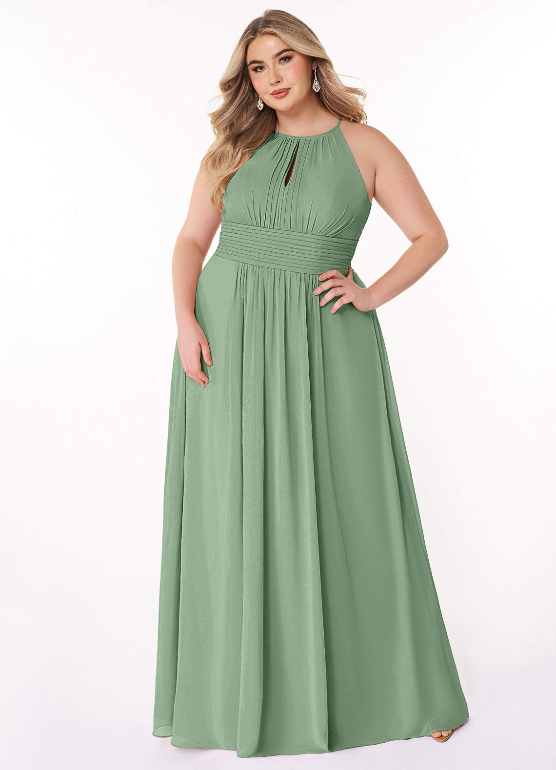 Azazie Bonnie Bridesmaid Dresses Matcha A-Line Keyhole Ruched Chiffon Dress image5