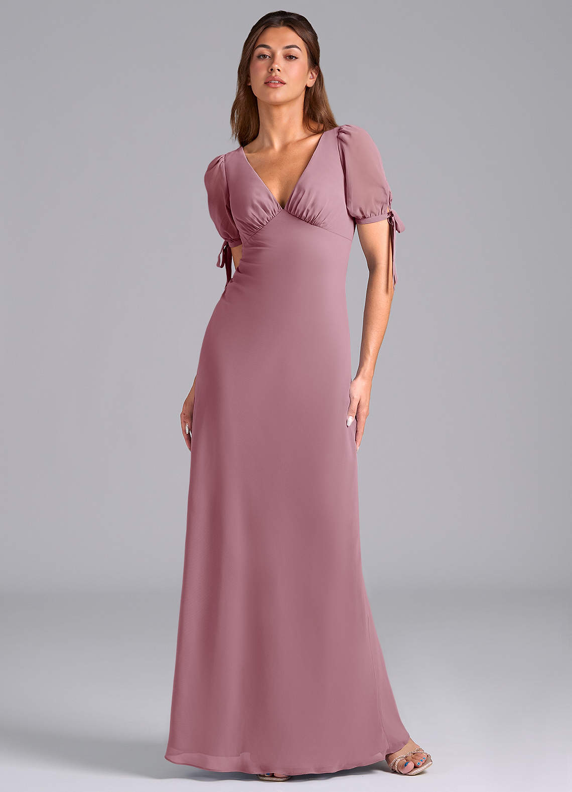 Azazie Pheby Bridesmaid Dresses Vintage Mauve A-Line Pleated Chiffon Dress image1