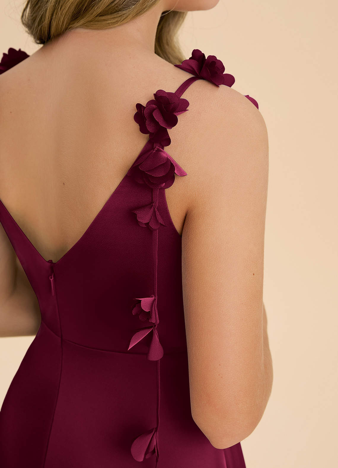 Azazie Gumdrop Junior Burgundy Empire Pleated Stretch Satin Dress image5