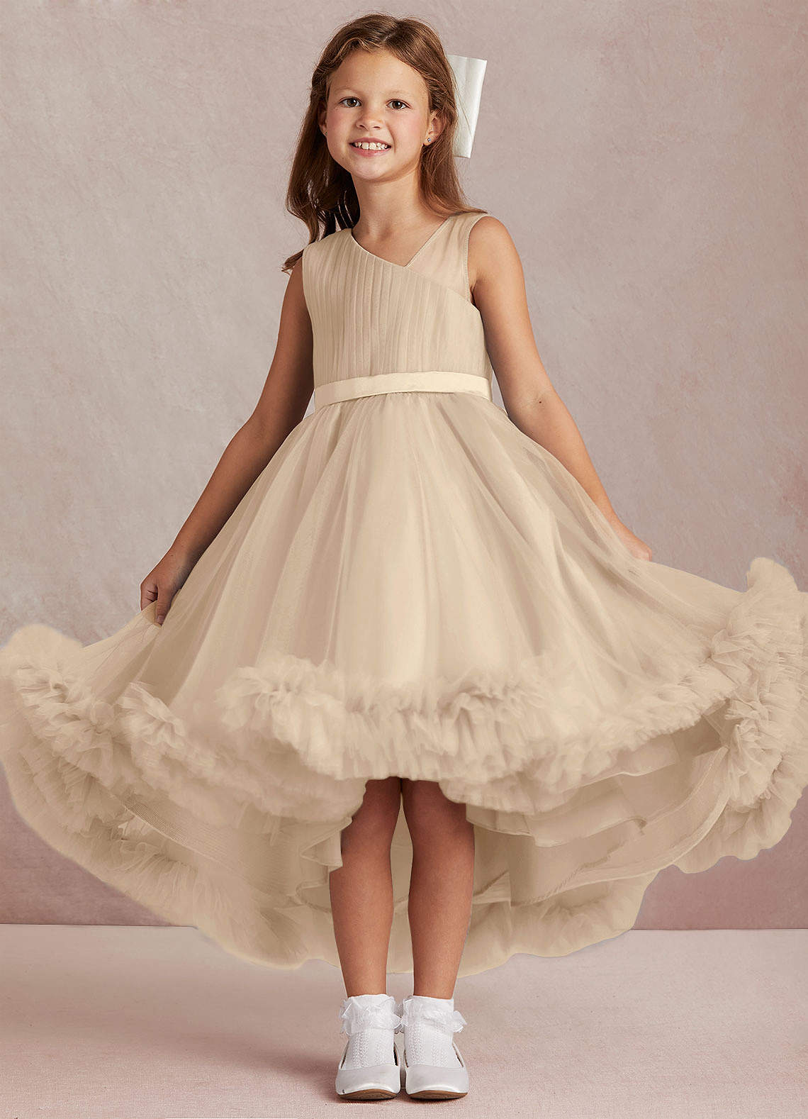 Azazie Lottie Vendita Finale Abito A-Line in Raso Monospalla Champagne image1