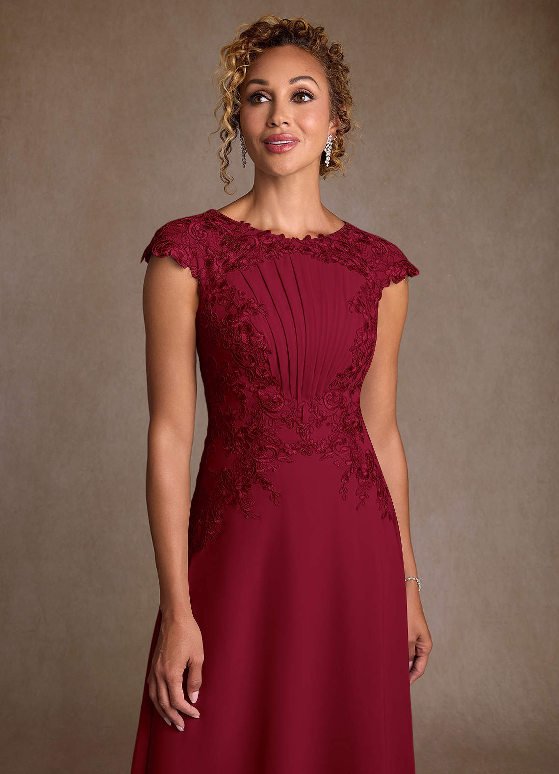 Azazie Christi Mother of the Bride Dresses Burgundy A-Line Lace Chiffon Dress image4