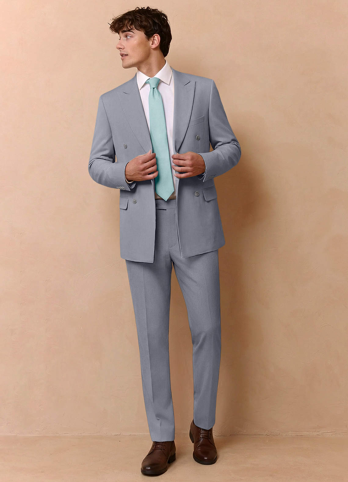 front Collins Grey Double Breasted Wool Blend Suit