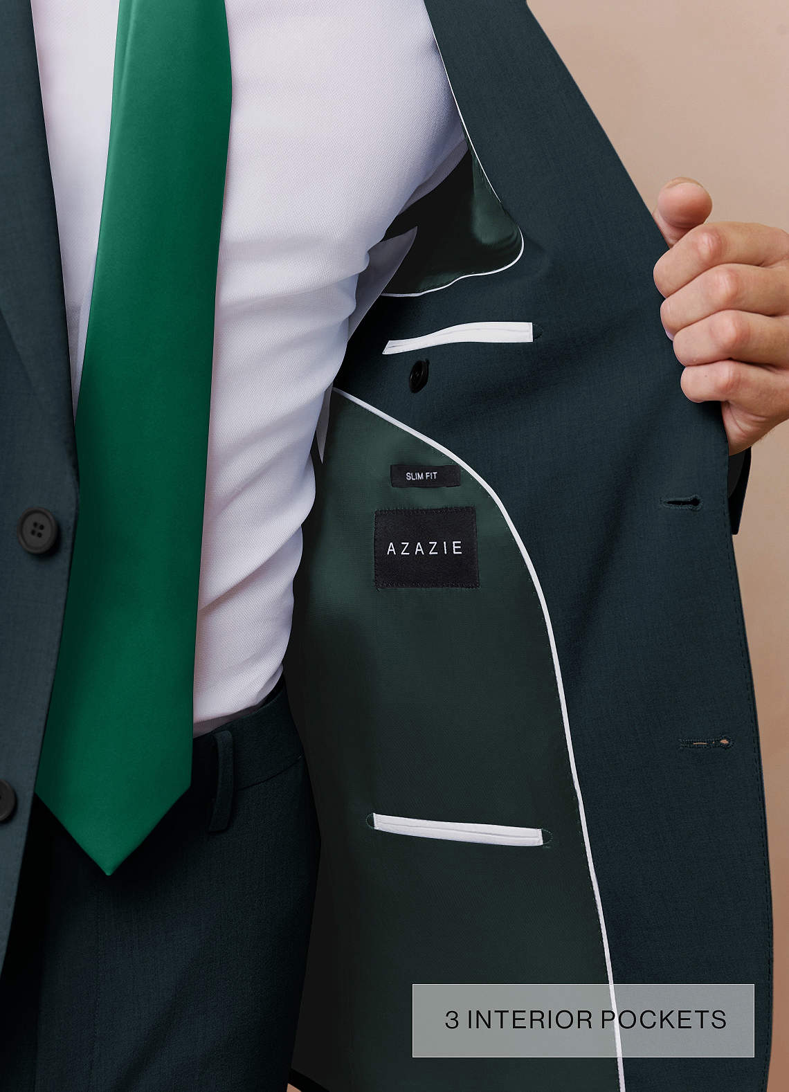 front Savile Vert Foncé Costume en laine mélangée