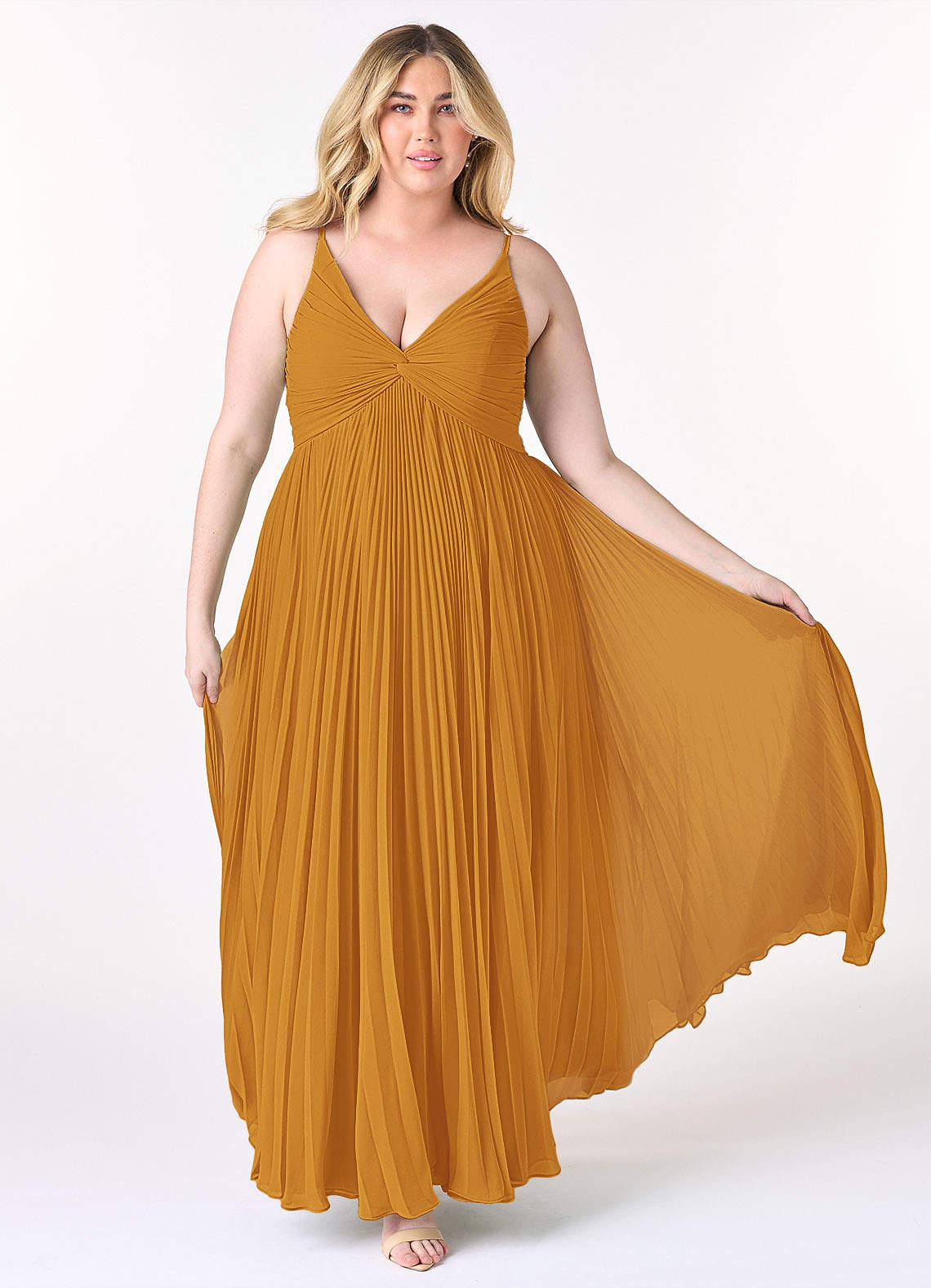 Azazie Raychelle Bridesmaid Dresses Butterscotch A-Line V-Neck Chiffon Dress image1