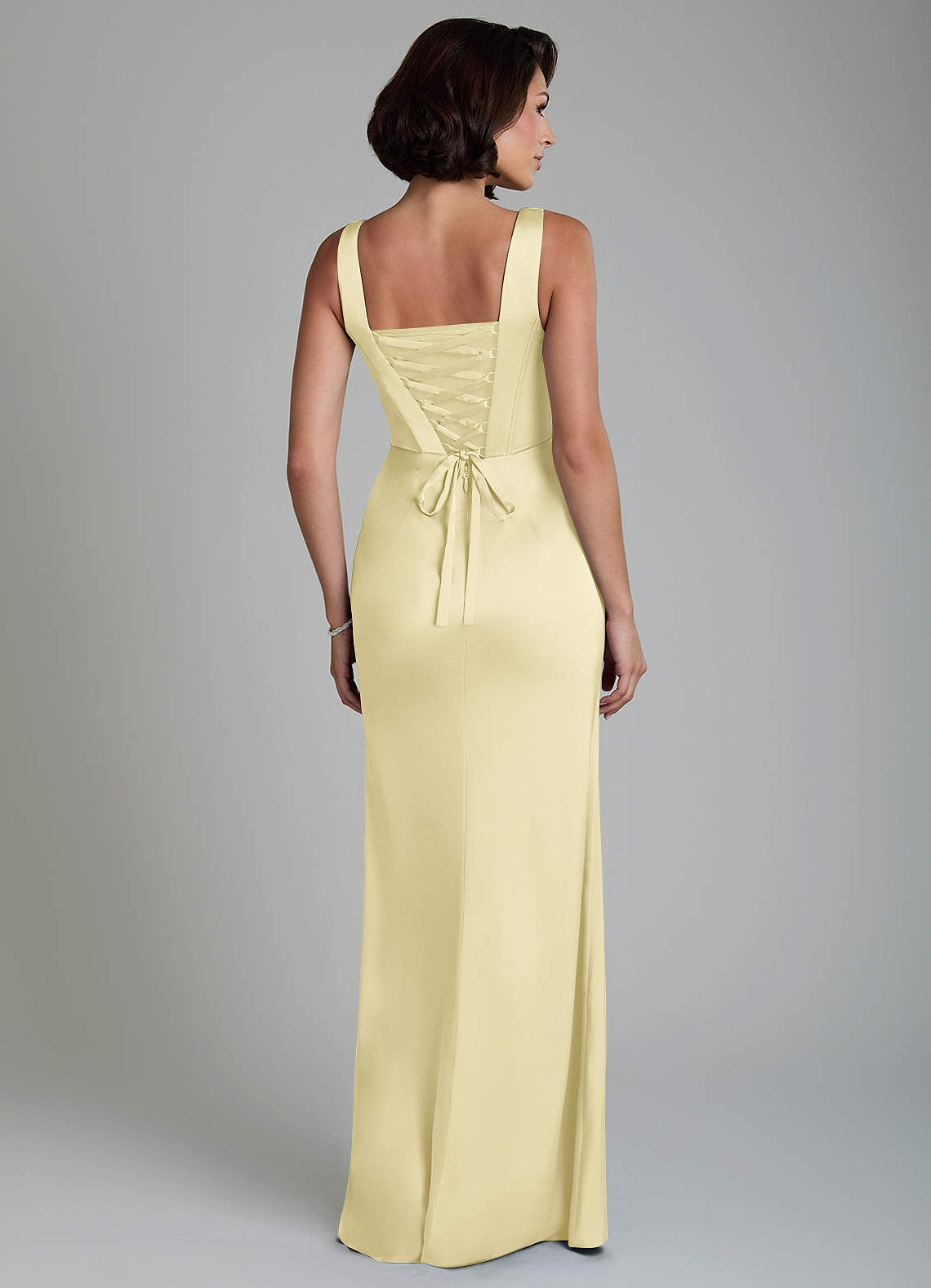 Azazie Amora Bridesmaid Dresses Lemon Sorbet Mermaid Corset Stretch Satin Dress image1