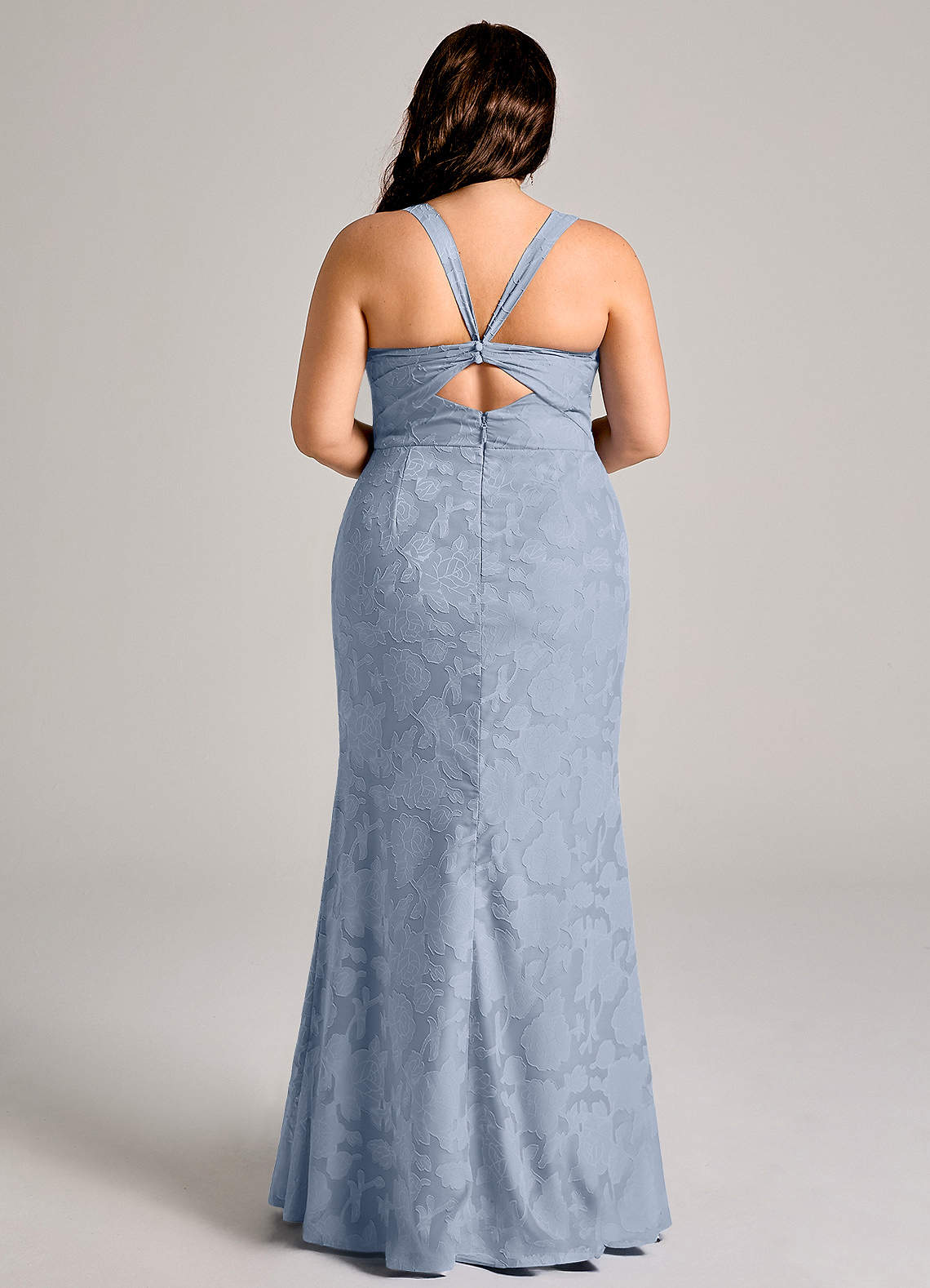 Azazie Mero Bridesmaid Dresses Dusty Blue Sheath Pleated Floral Burnout Dress image7