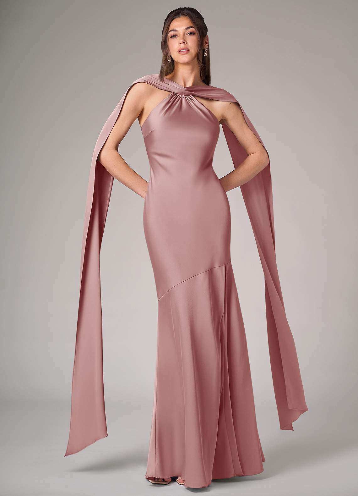 Azazie Kinsley Bridesmaid Dresses Dusty Rose Mermaid Side Slit Stretch Satin Dress image1