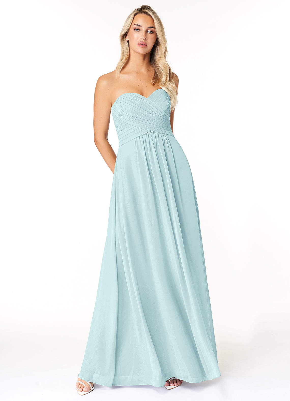 Azazie Yazmin Bridesmaid Dresses Sea Glass A-Line Sweetheart Neckline Chiffon Convertible Dress image1