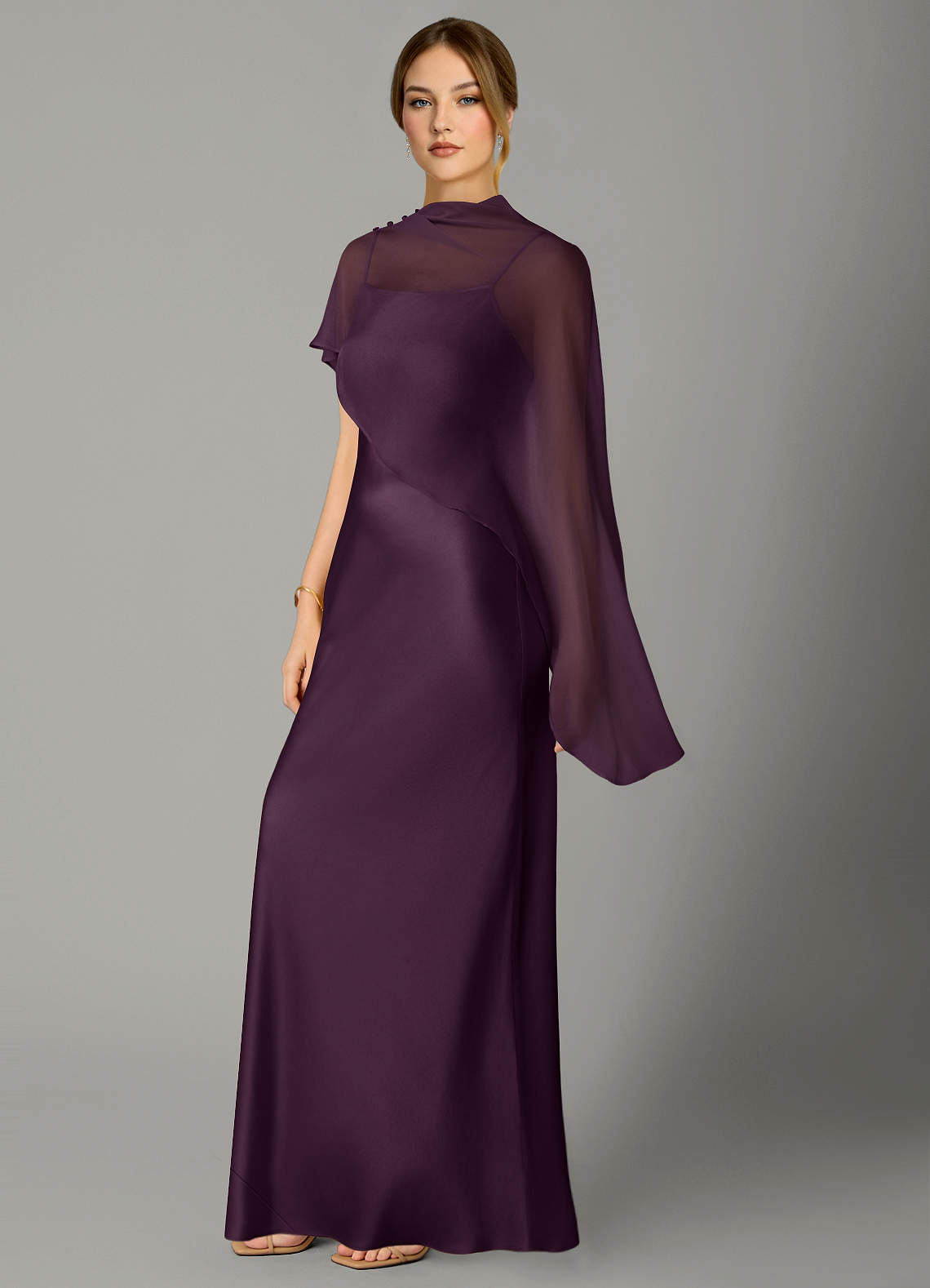 Azazie Jaleesa Bridesmaid Dresses Plum Sheath High Neck Stretch Satin Dress image3