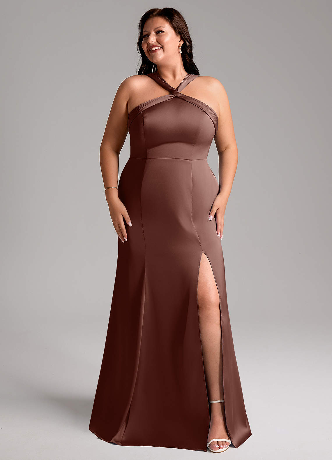 Azazie Rue Probar vestidos en casa Vestido de Azul Polvoriento de Satén Elástico de Corte Sirena con Plisado image9