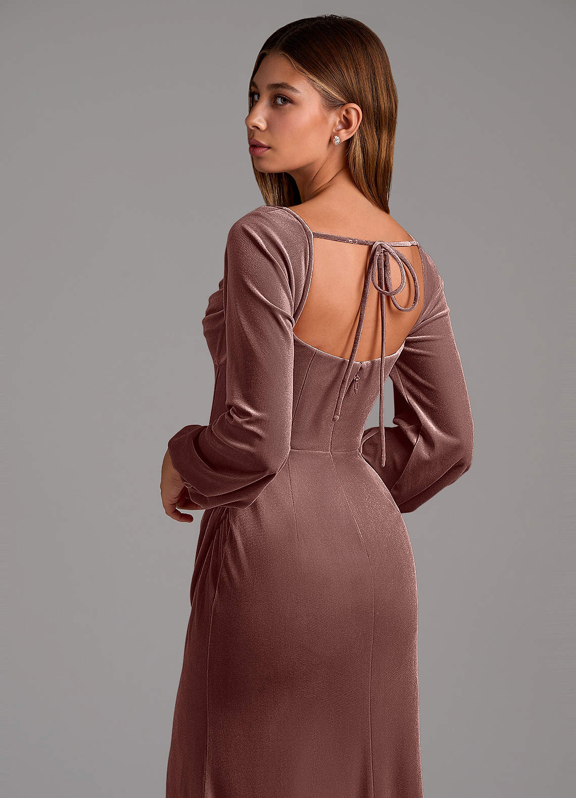 knee length dresses for ladies Reid Brown Long-Sleeve Gathered Maxi Dress – Club L London main image 0