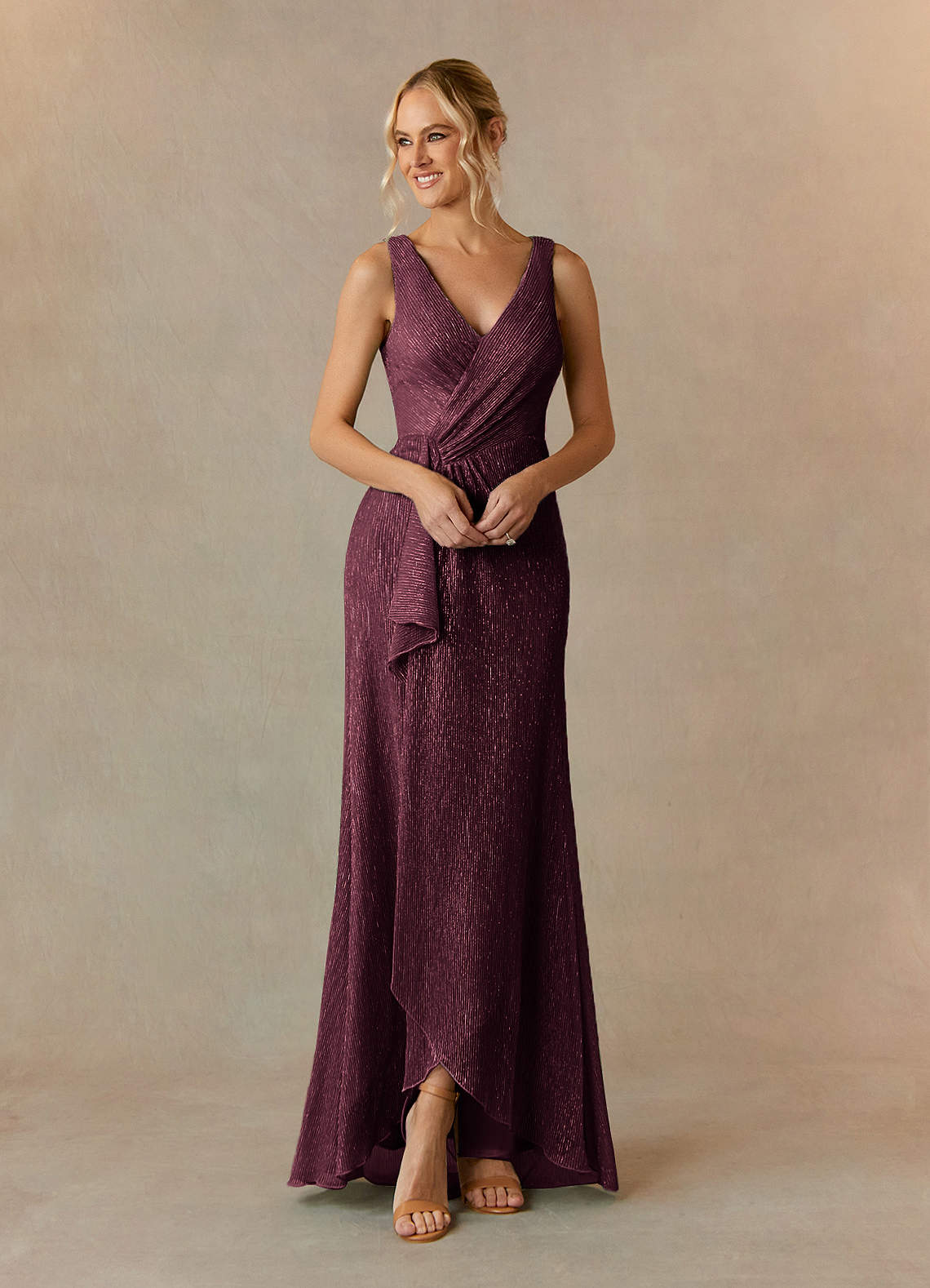 Azazie Tuscon vestidos de madre de la novia Vestido de Baya de Malla Metálica de Corte En A con Volante image1