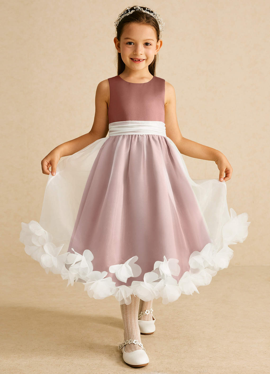Azazie Stardust Blumenmädchenkleider A-Linie ärmellos Organza Kleid Zedernrose image1