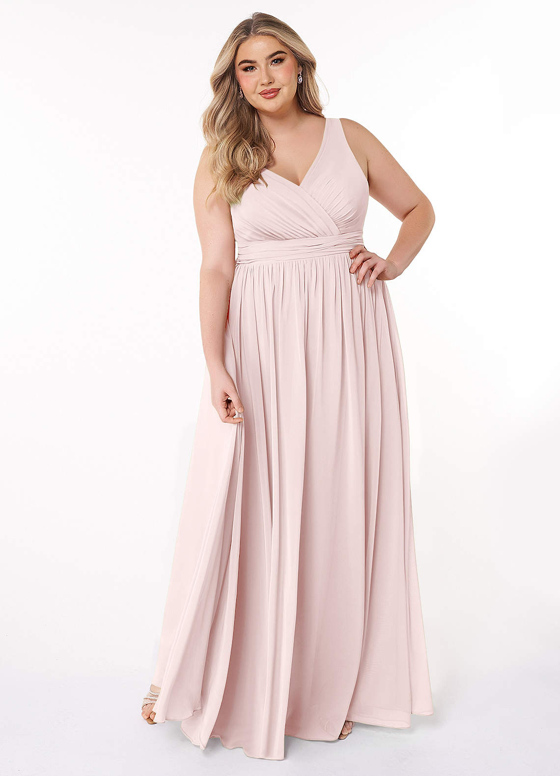 Azazie Kora Bridesmaid Dresses Blushing Pink A-Line Pleated Chiffon Dress image1