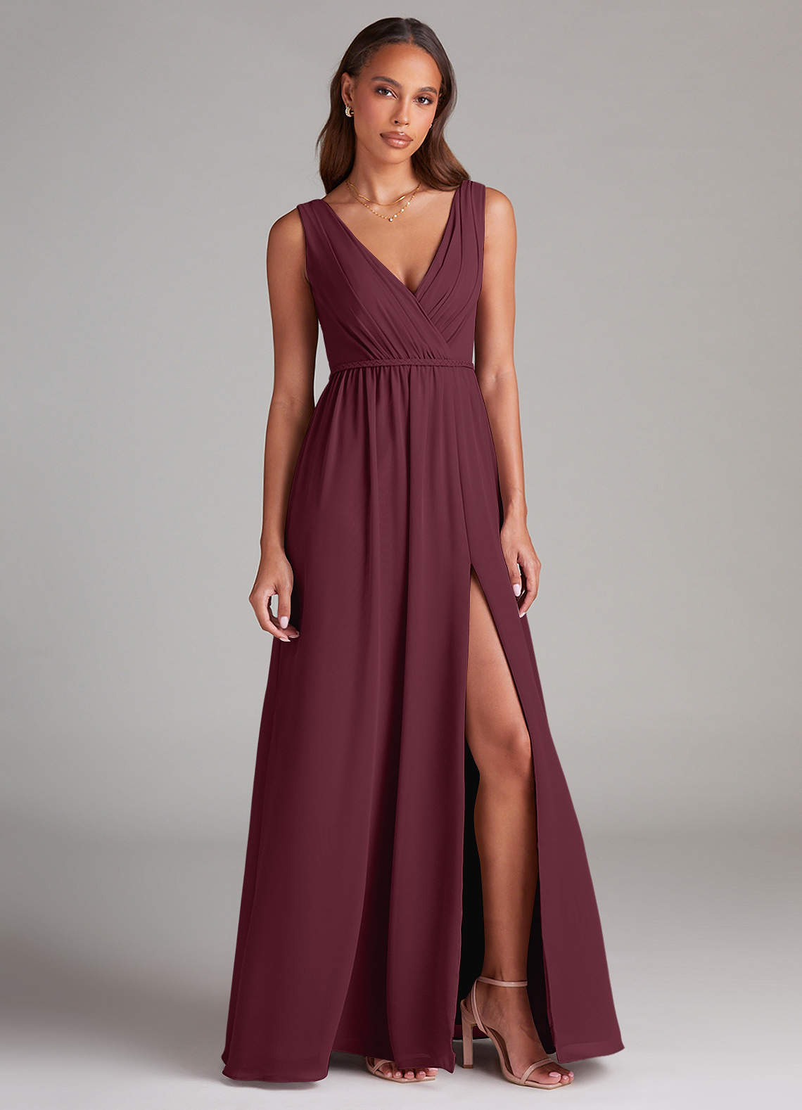 Azazie Tanicia Brautjungfernkleider A-Linie Plissee Chiffon Kleid Cabernetrot image3