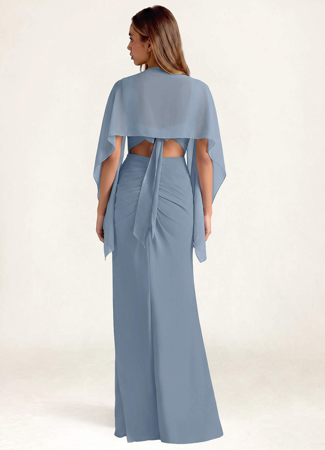 front Azazie Matching Chiffon Cape with Metal Ring Clasp