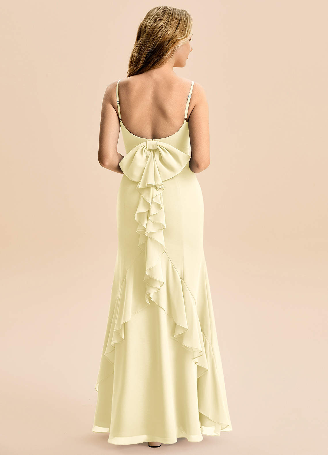 Azazie Lioren Junior Lemon Sorbet Mermaid Bow Chiffon Dress image2
