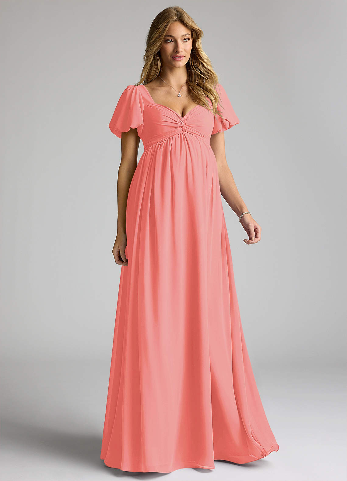 Azazie Madisynn Maternity Bridesmaid Dresses Bow Chiffon Floor-Length Dress image1