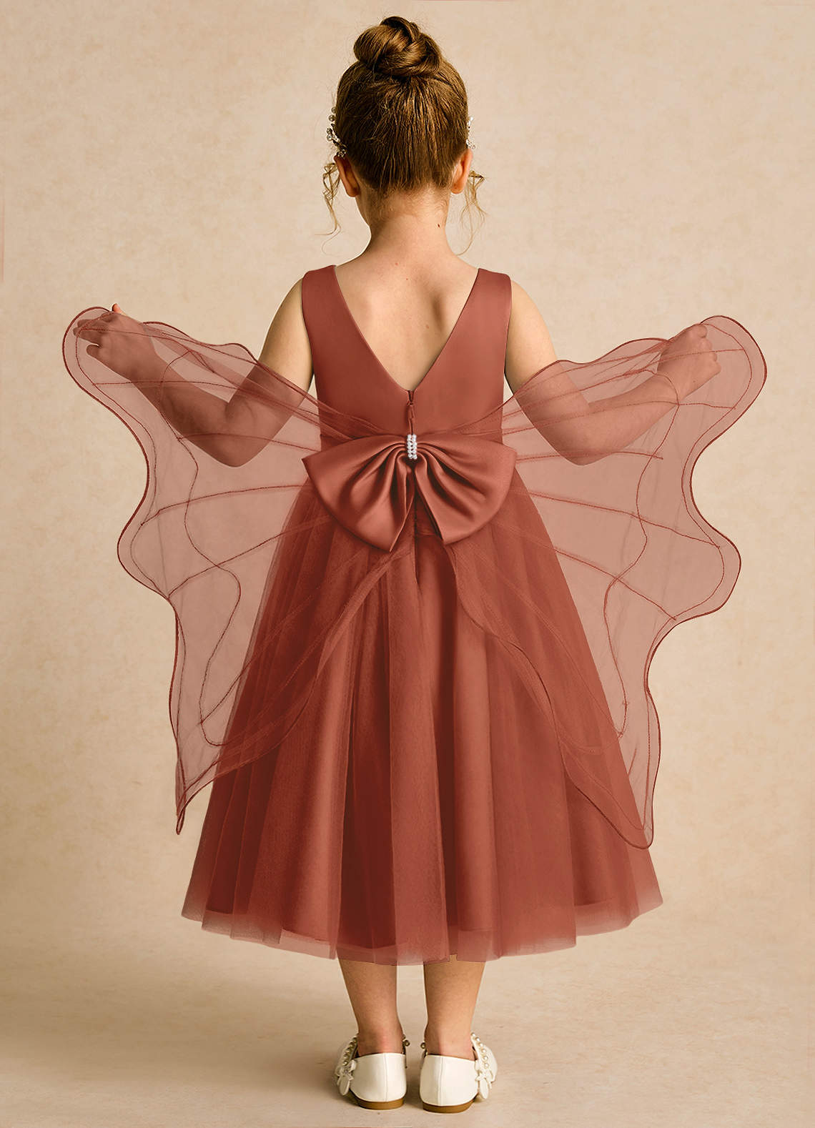 Azazie Pear Flower Girl Dresses Auburn Ball-Gown Bow Tulle Dress image1