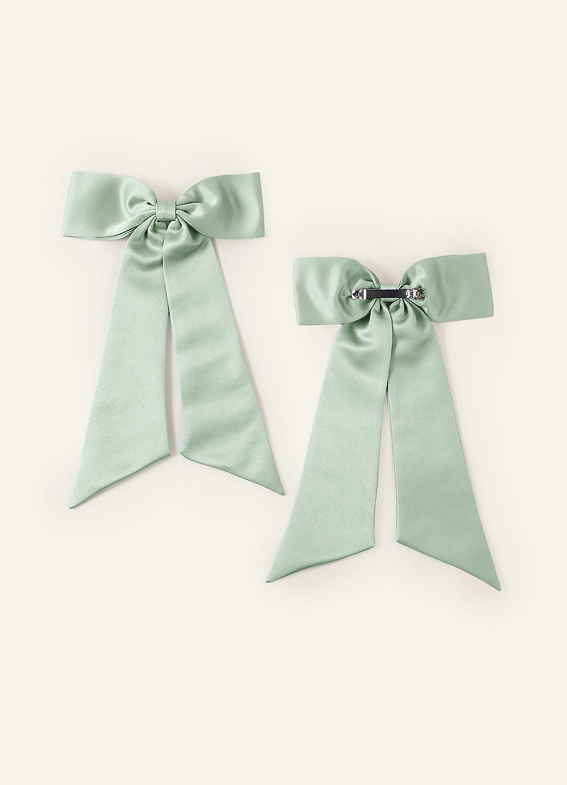 front Juego de pinzas para el cabello con lazo de satén elástico de color a juego