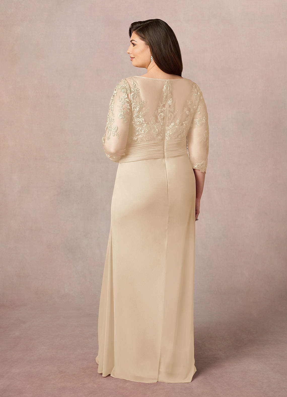 Azazie Fatemah Mother of the Bride Dresses Champagne Mermaid Scoop Lace Lace Dress image8