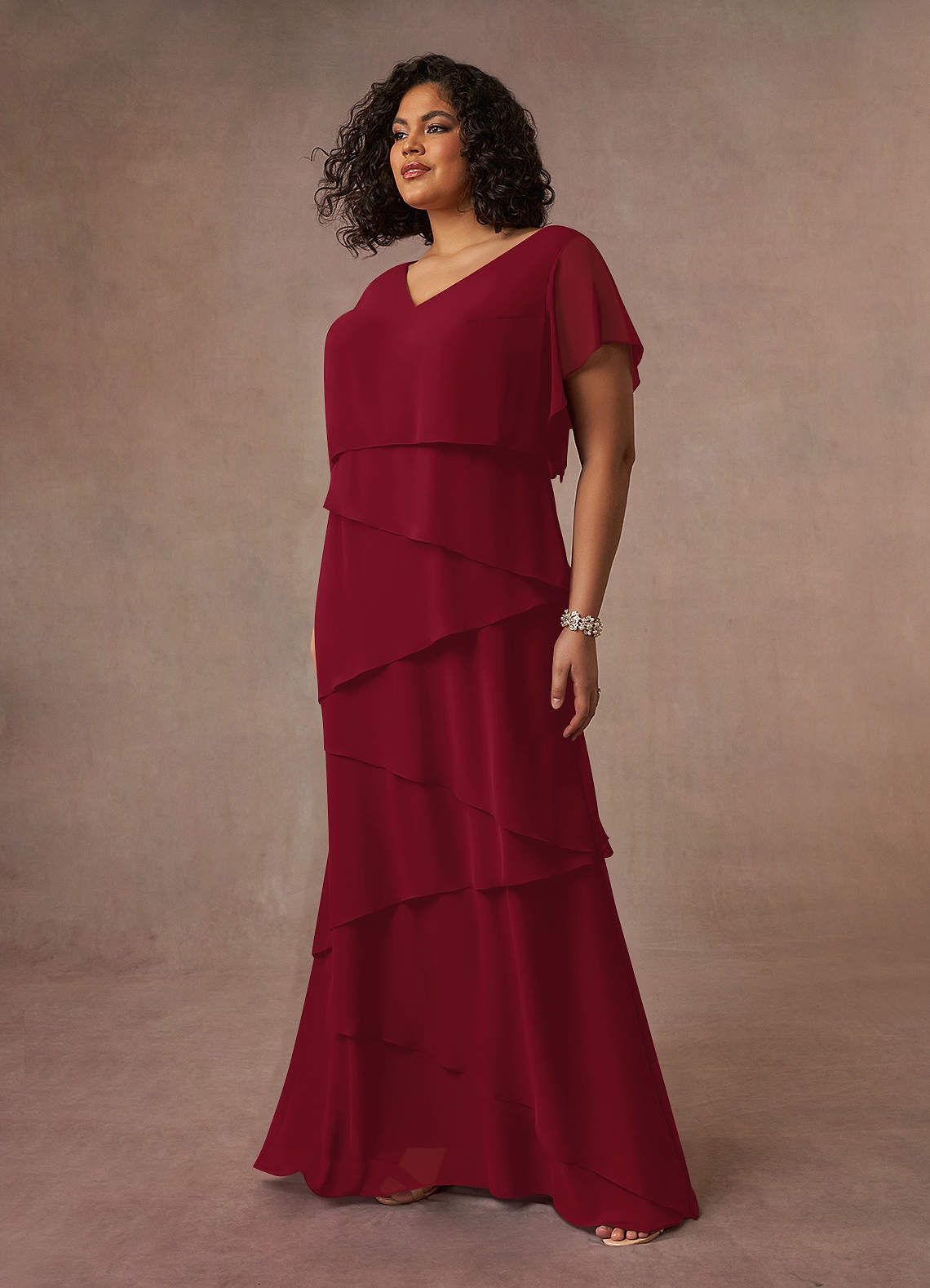 Azazie OHara Vestidos para mãe da noiva Vestido Borgonha de Chiffon de Linha A image12