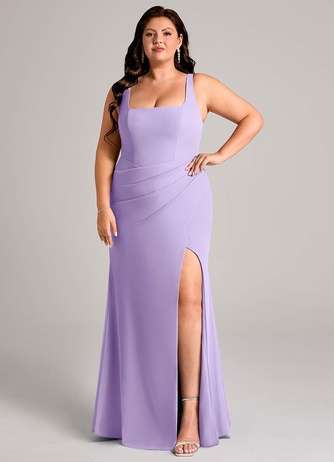 Azazie Mero Bridesmaid Dresses Lilac Sheath Pleated Chiffon Dress image1