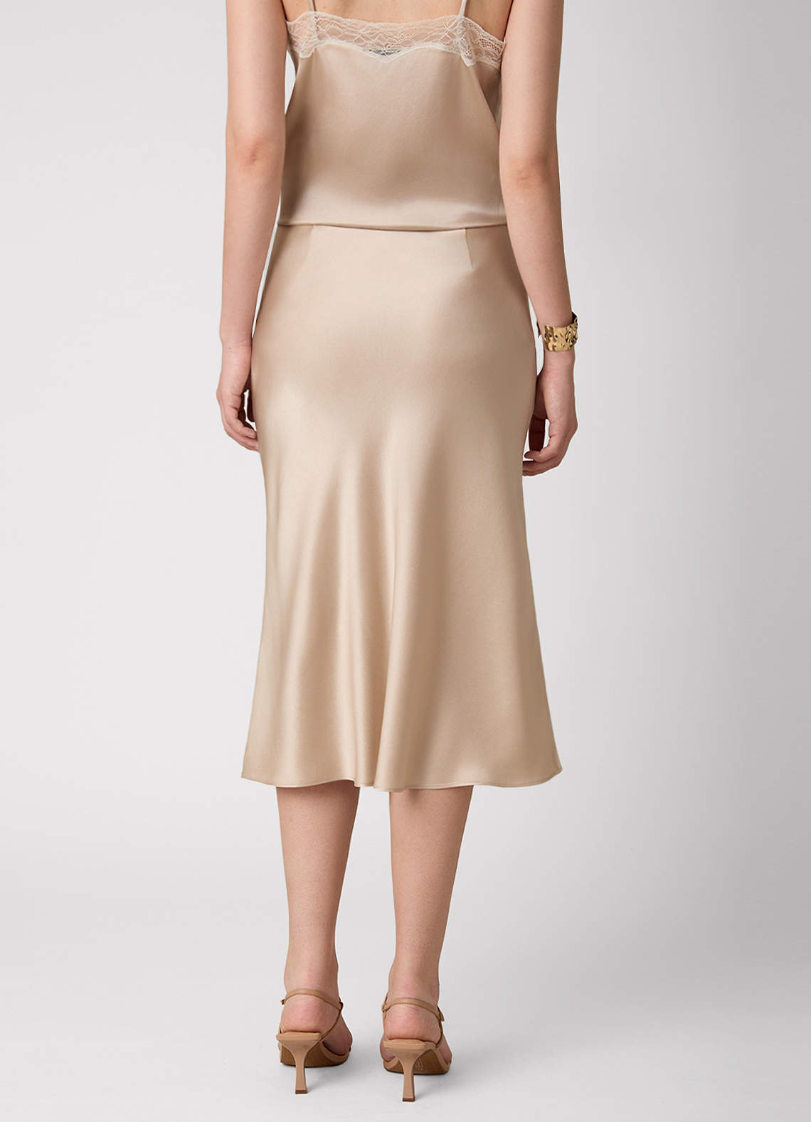 front Anjani 100% Washable Silk Midi Skirt