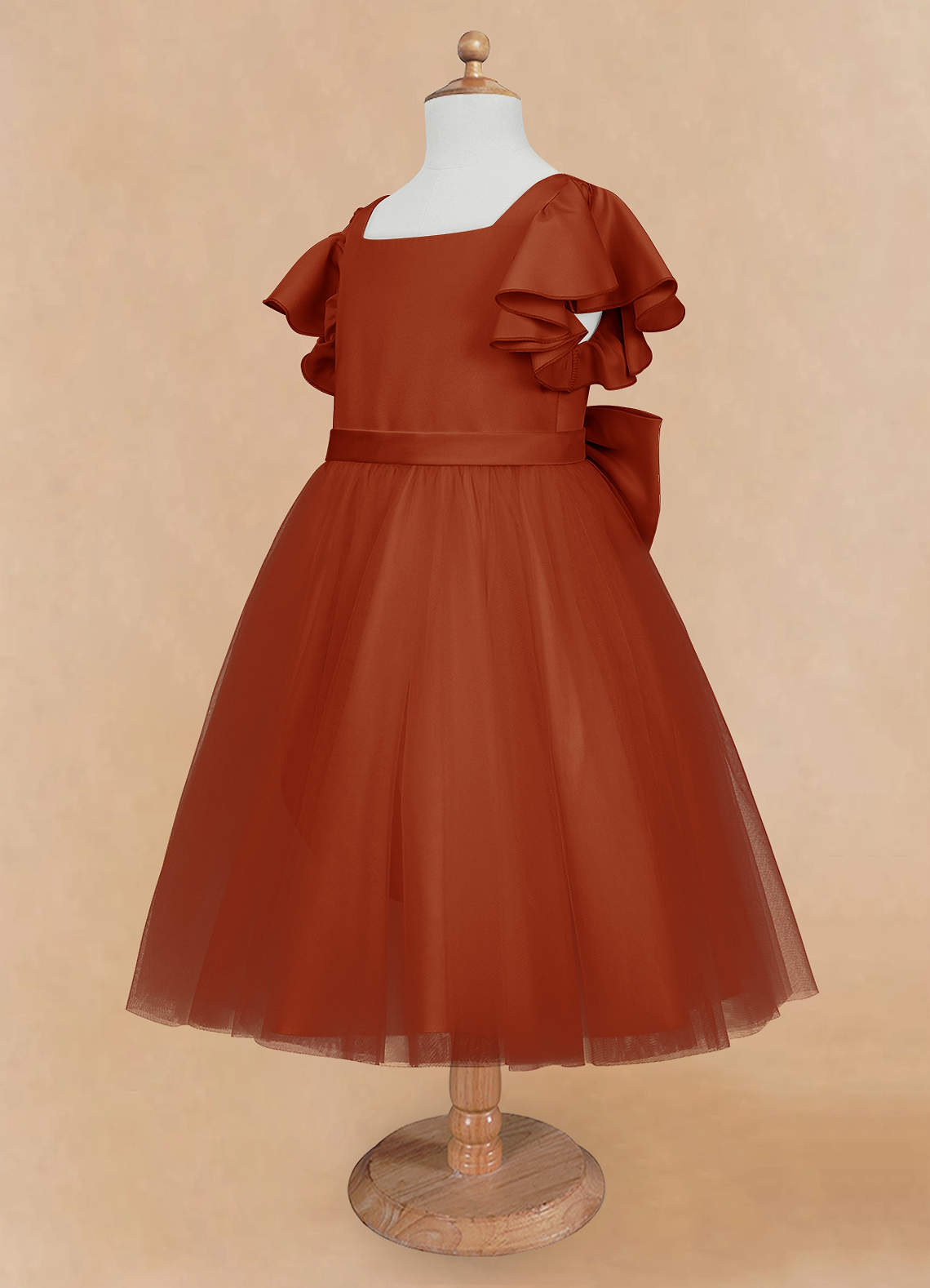 Azazie Kaeya Flower Girl Dresses Paprika A-Line Bow Tulle Dress image6
