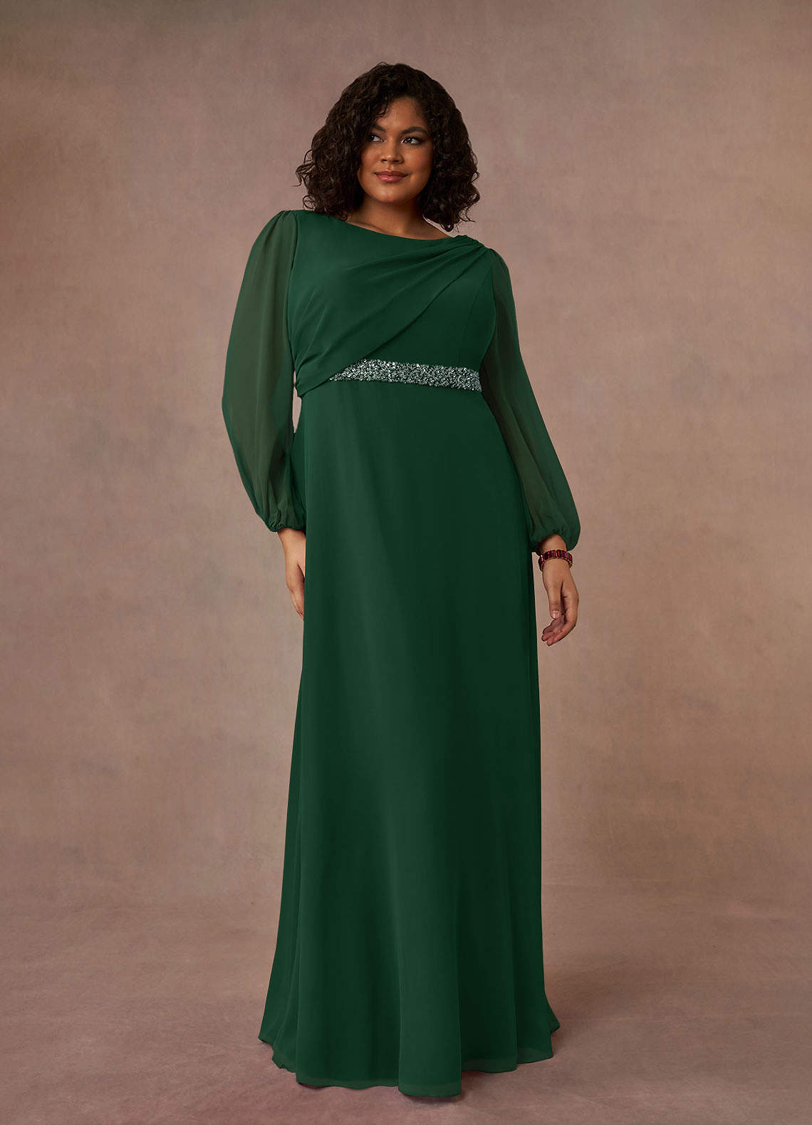 Azazie Priyanka Mother of the Bride Dresses Dark Green A-Line Boatneck Pleated Chiffon Dress image1