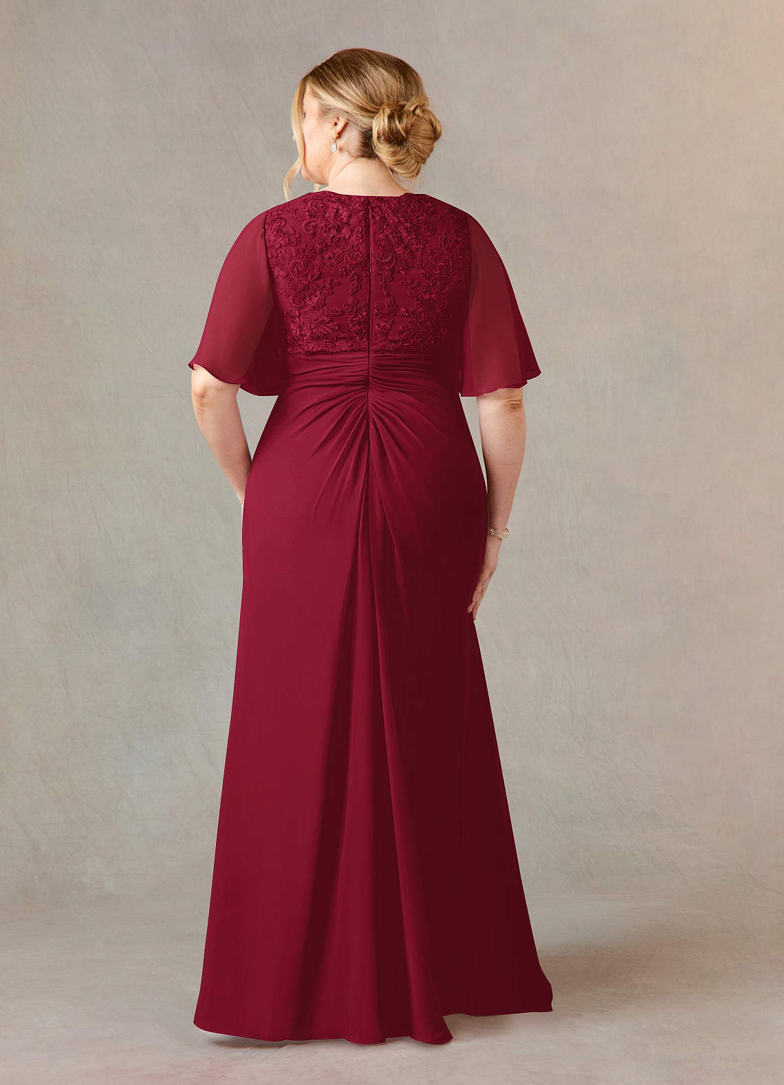 Azazie Carson Mother of the Bride Dresses Burgundy A-Line V-Neck Lace Chiffon Dress image6