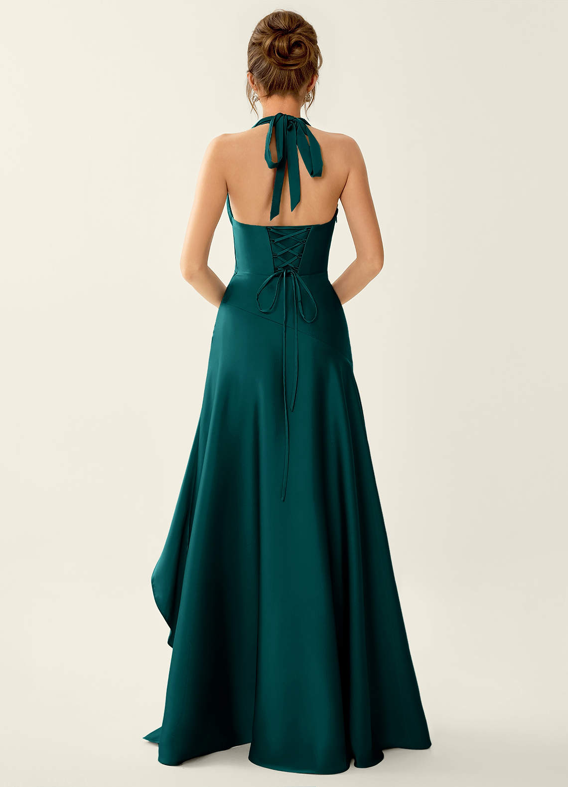 satin halter top dress Steve Madden Lara Tie while the open back adds a touch of allure Titania Peacock Satin Halter Ruffled