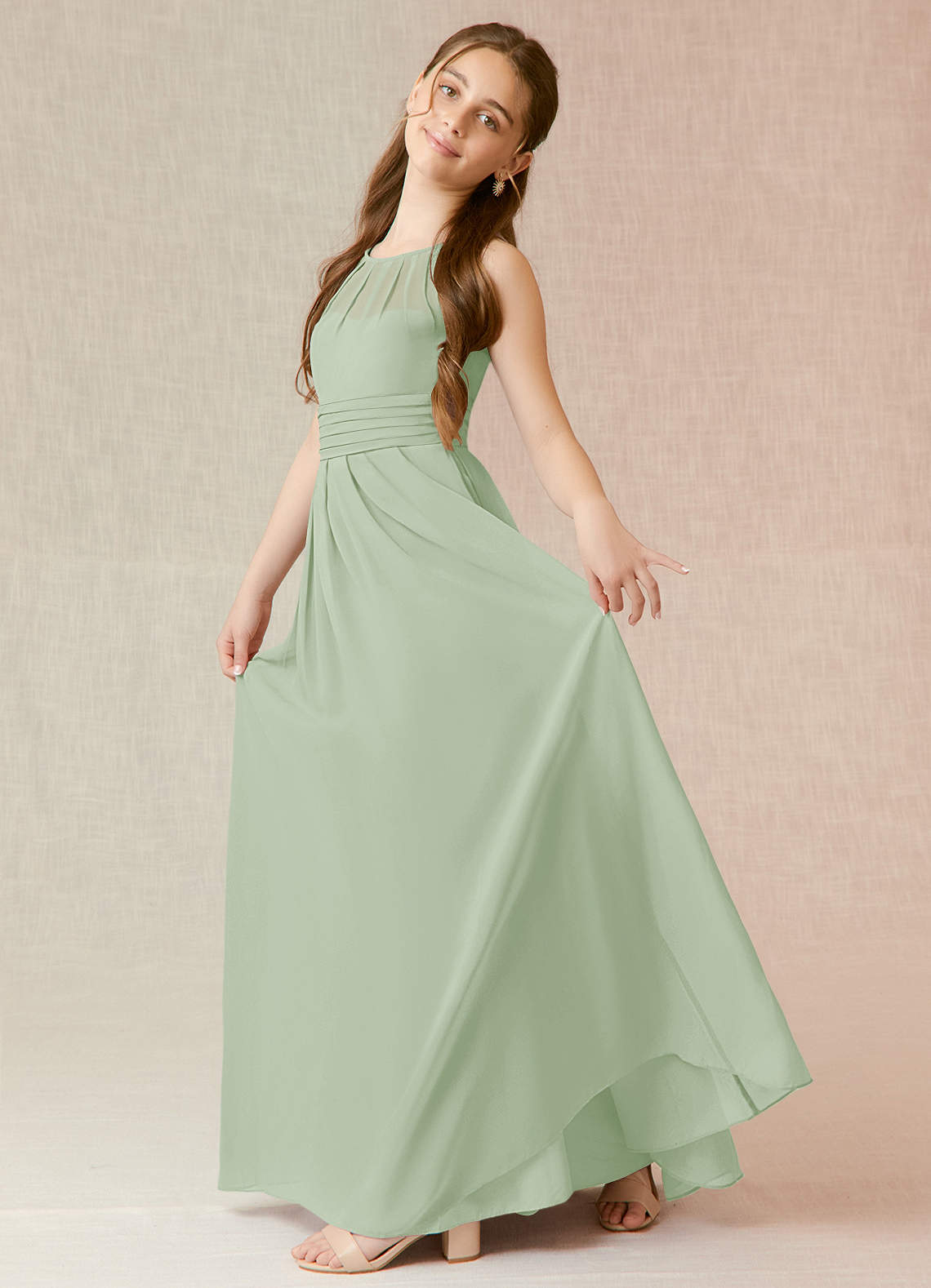 One Shoulder Pleated A-line Junior Bridesmaid Dress Dusty Sage