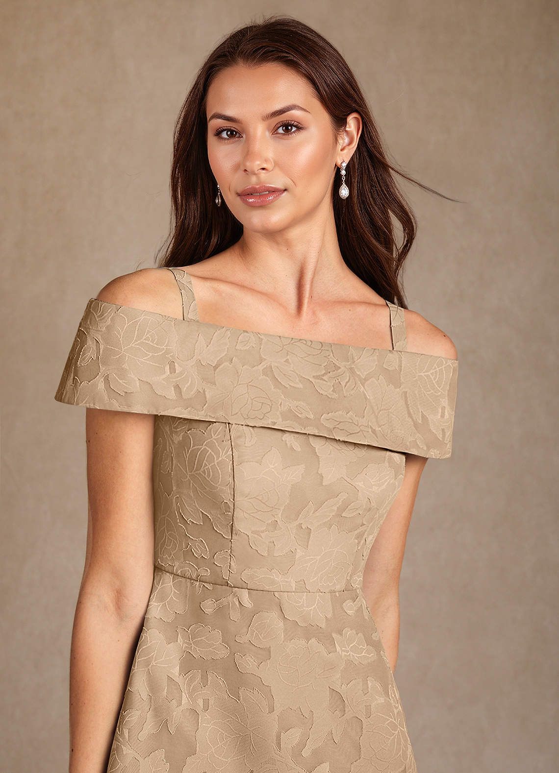 Azazie Medford Mother of the Bride Dresses Champagne A-Line Off the Shoulder Floral Burnout Dress image6