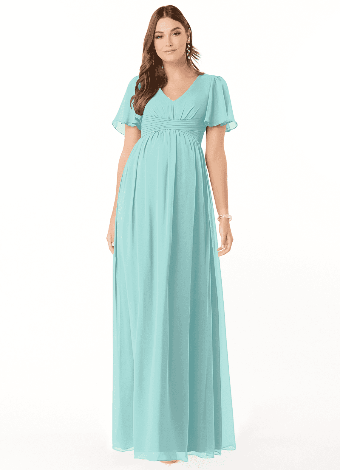 Azazie Verna Brautjungfernkleider für Schwangere A-Linie V-Hals Gerüscht Chiffon Bodenlänge Kleid image1