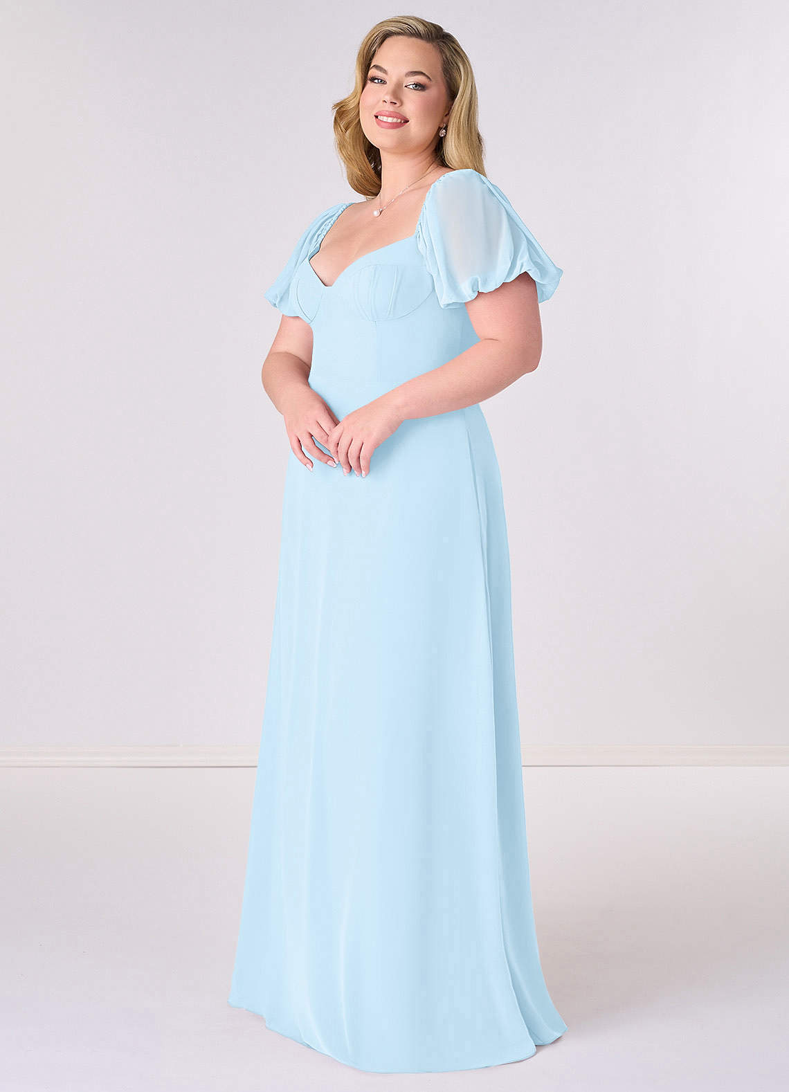 Barbie ♥ Azazie Bridesmaid Dresses Chiffon A-line Dress with Puff Sleeves image8