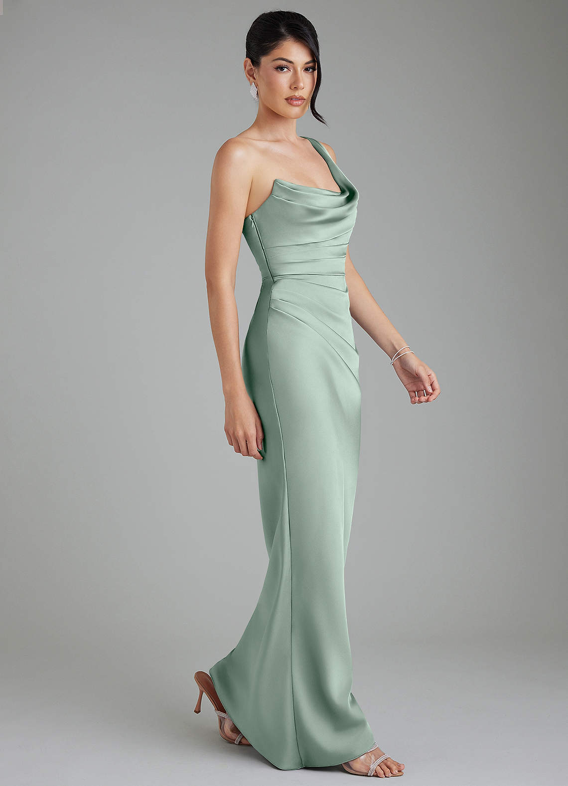 agave color bridesmaid dresses Azazie Sabrina mismatched green bridesmaid dresses