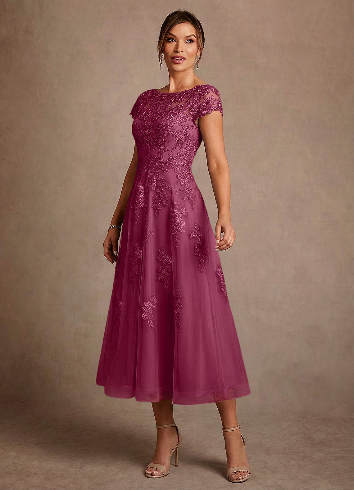 Azazie Jolanda Mother of the Bride Dresses Mulberry A-Line Lace Dress image3