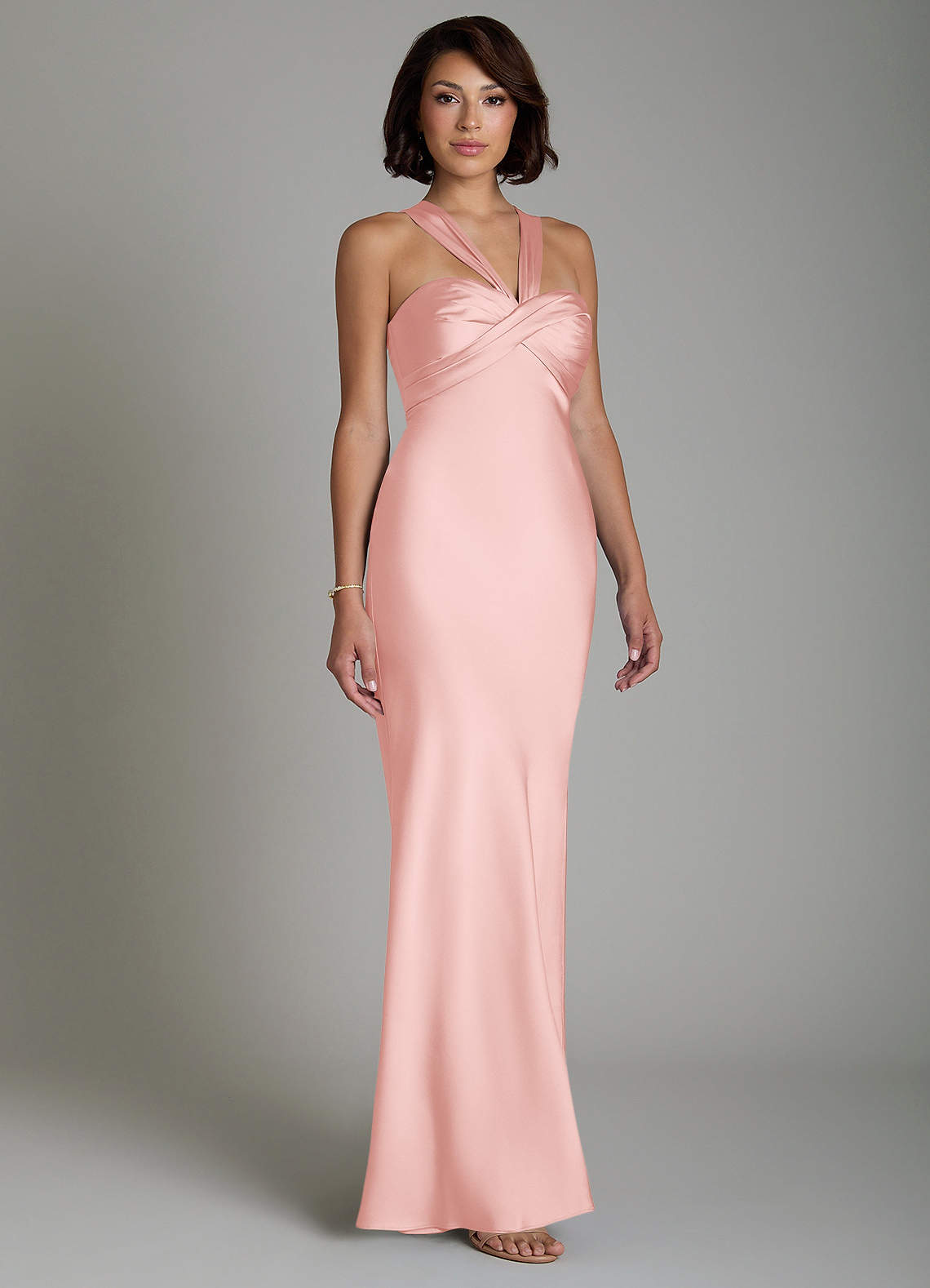 Azazie Zaria Powder Pink Stretch Satin Bridesmaid Dresses