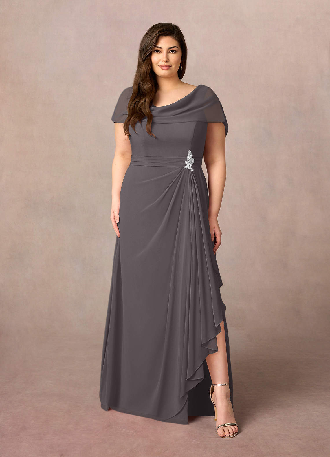 Azazie Mary Mother of the Bride Dresses Steel Grey A-Line Side Slit Chiffon Dress image5