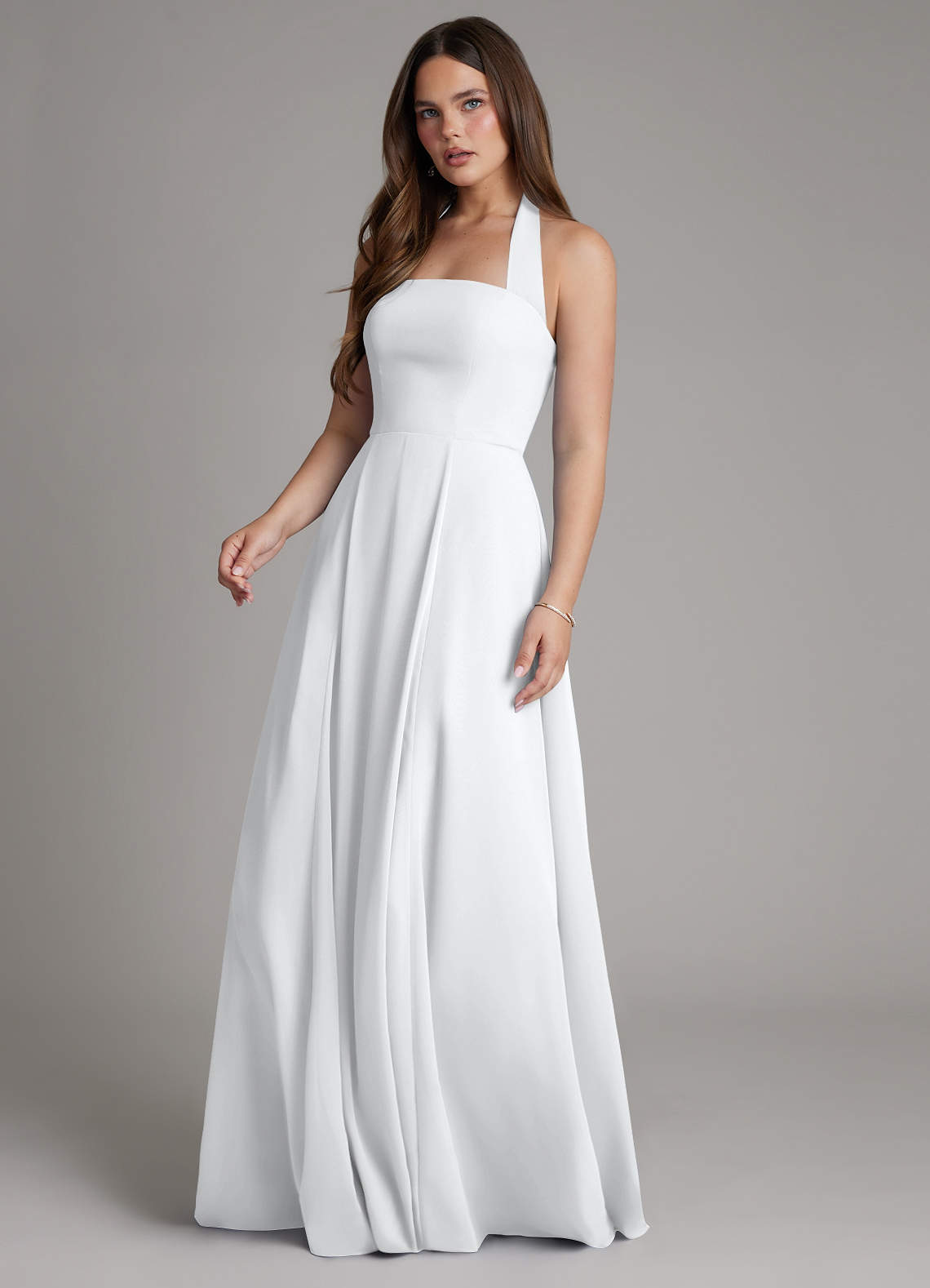 white chiffon formal dress Azazie Irina formal white dress