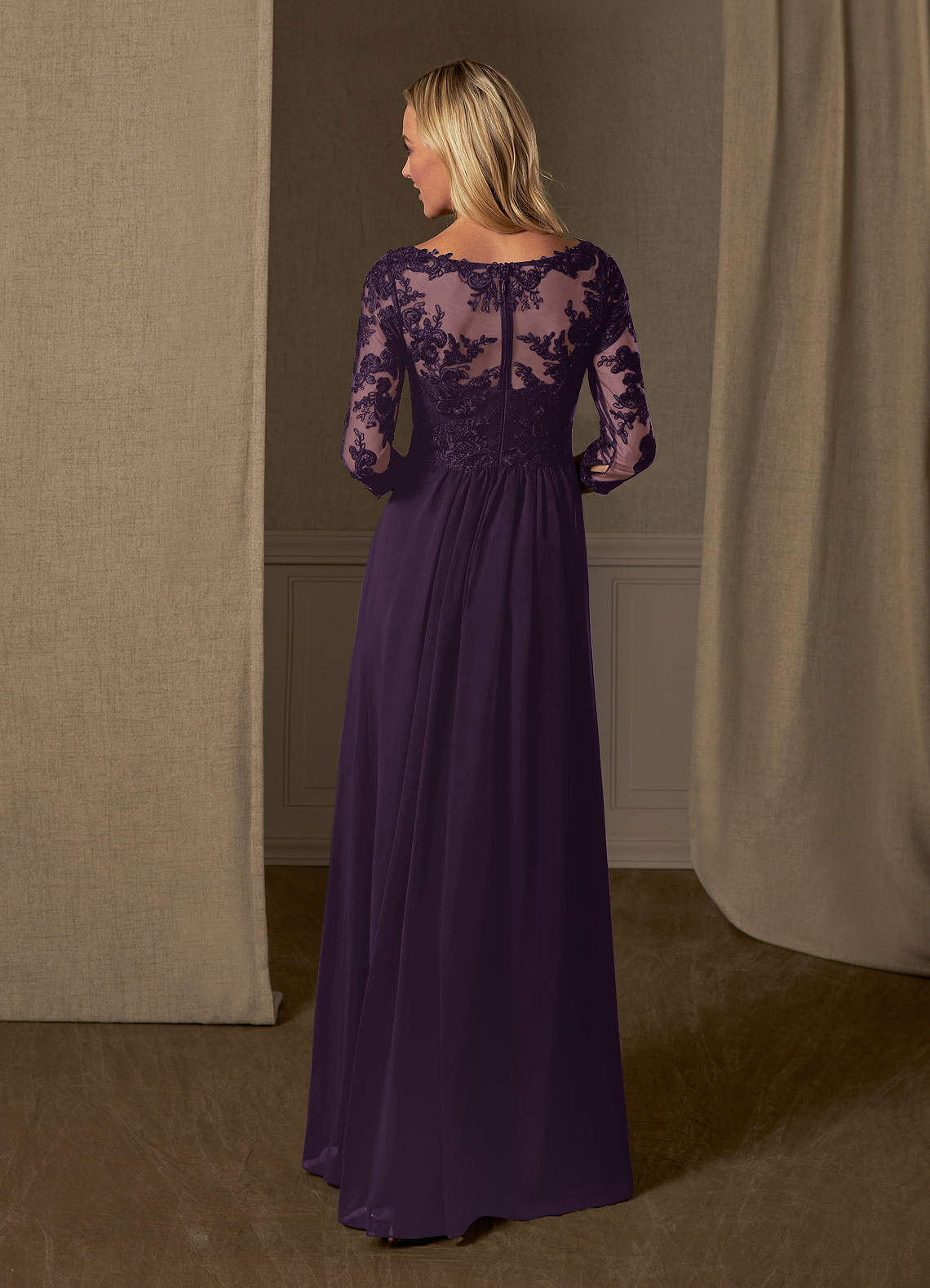 V-neck Lace and Chiffon Dresses with Open Back Plum Plus Size