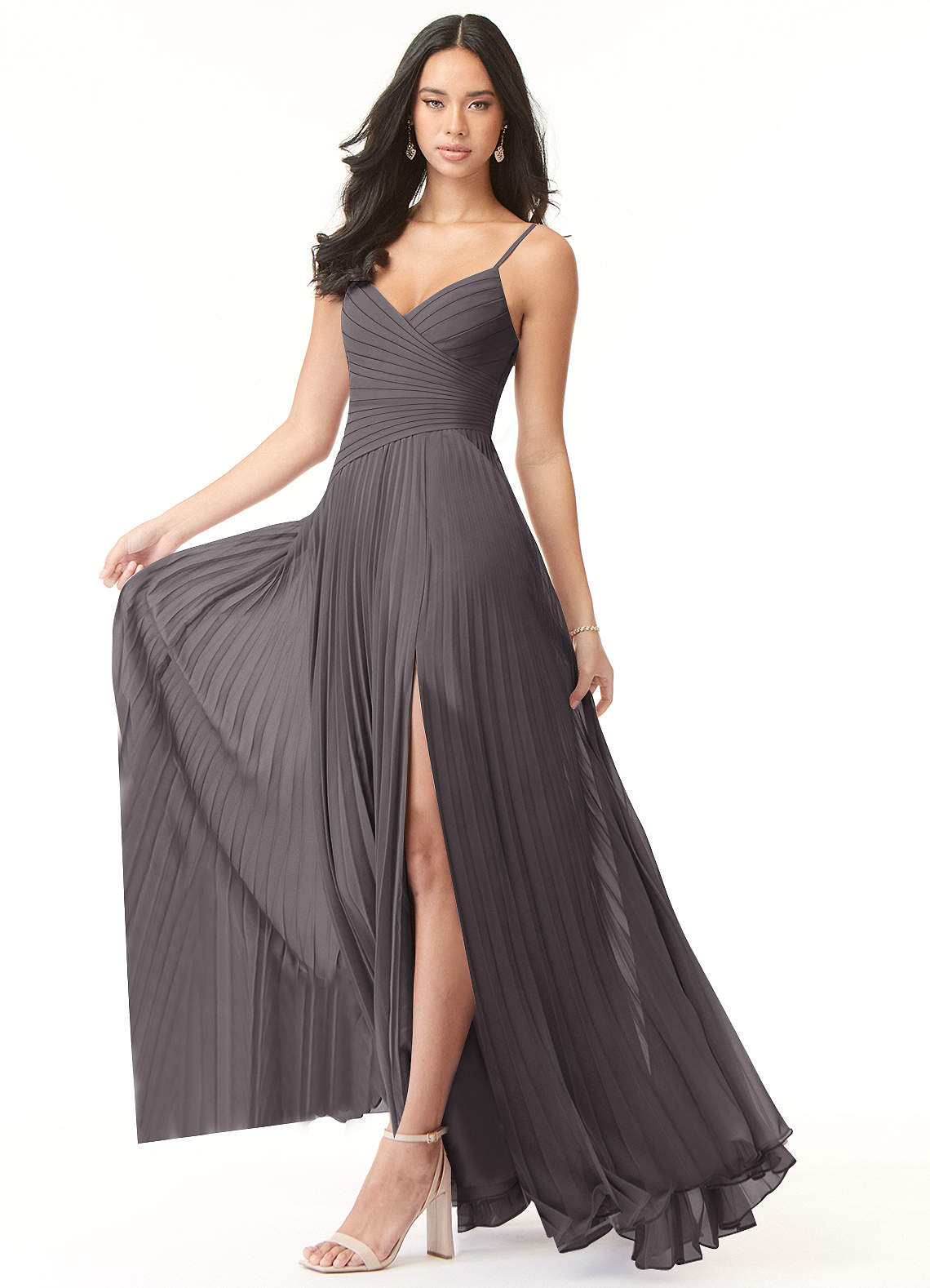 Strapless Pleated Bodice Tiered A-Line Dress Steel Grey main image 1
