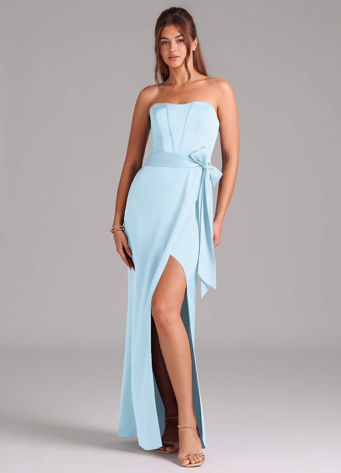 Azazie Jamie Brautjungfernkleider Wandelbar A-Linie Schulterfrei Stretch-Satin Kleid Himmelblau image1