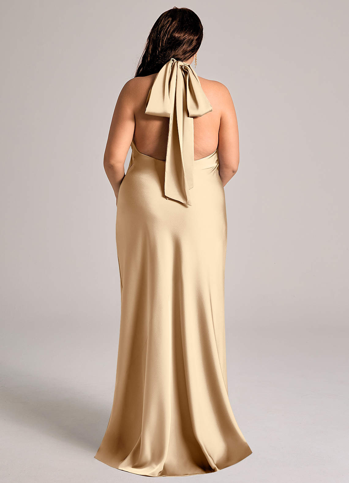 Azazie Velli Bridesmaid Dresses Champagne Mermaid High Neck Stretch Satin Dress image8