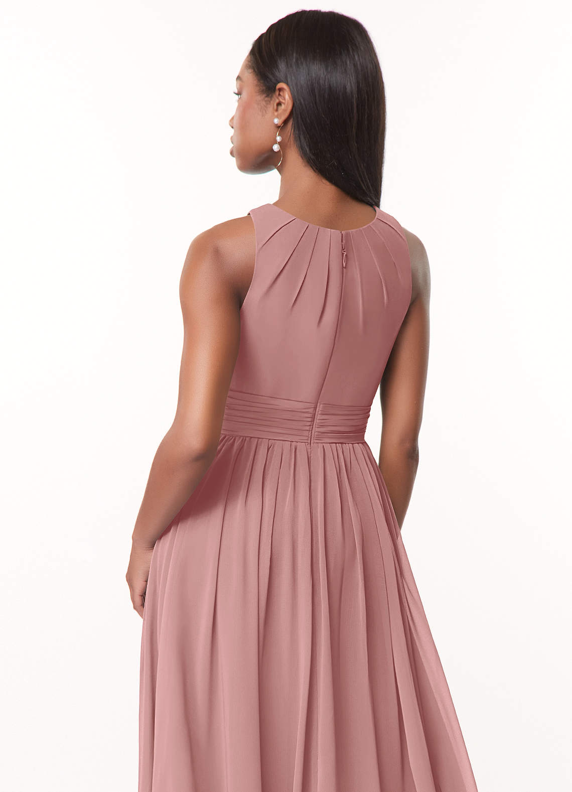 Azazie A-Line Scoop Neck Floor-Length Chiffon Bridesmaid Dresses - Dusty Rose