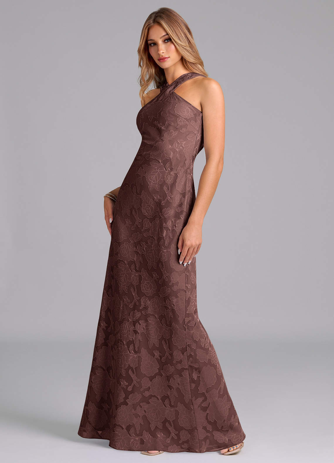 Azazie Doretta Espresso Floral Burnout Bridesmaid Dresses | Azazie